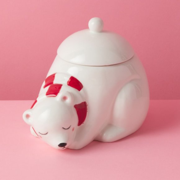 Sealed NWT - MAGENTA NWT 6.5in Ceramic Blushing Polar Bear Canister. Never used - Picture 1 of 5